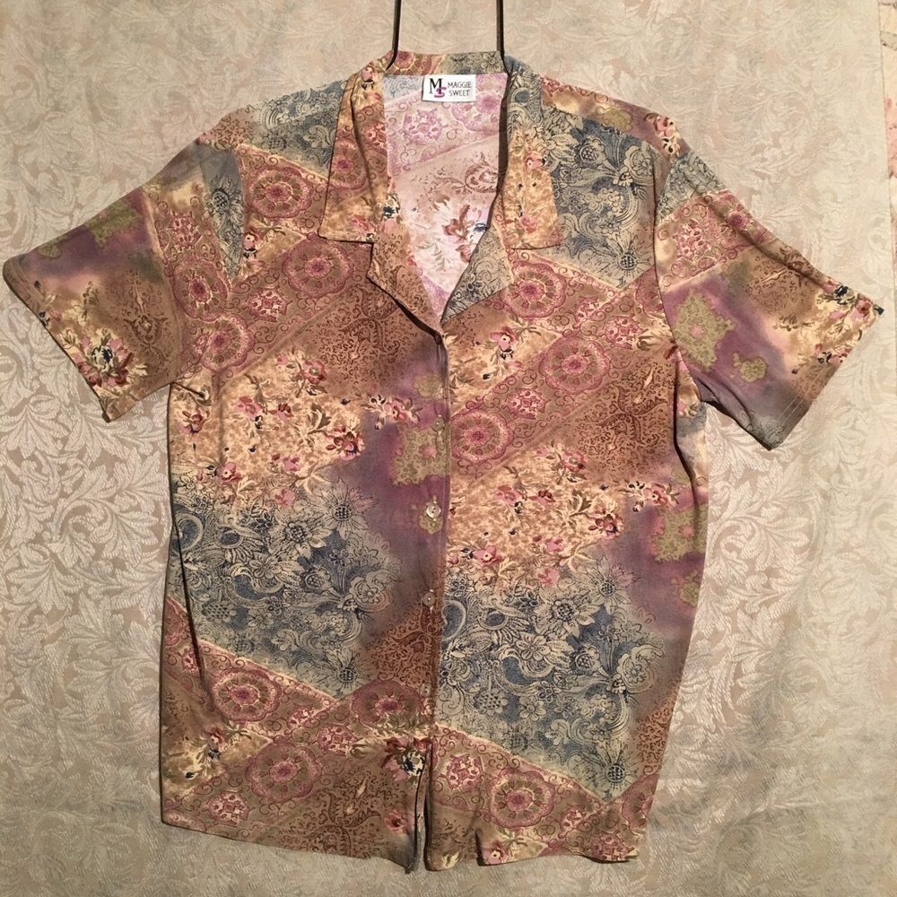 Vintage Maggie Sweet Asian Print Blouse 1X